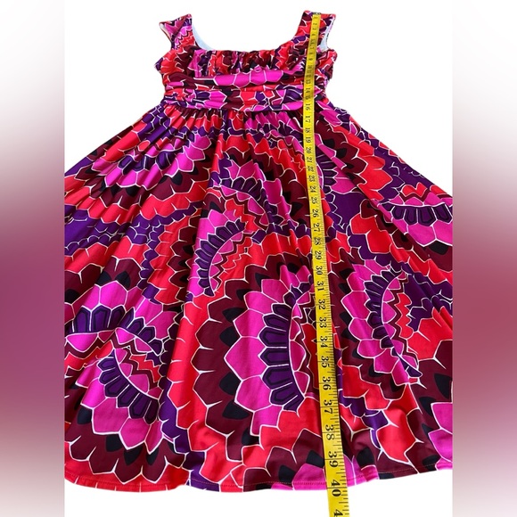 MAGGY LONDON Colorful Knee Length Dress Size 10 Red Pink Stretch Sleeveless - Picture 5 of 7